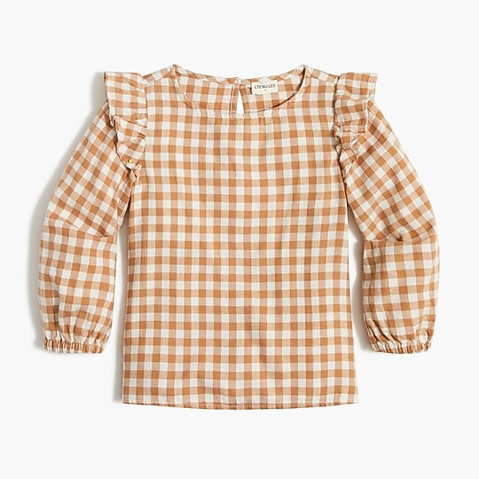 Girls' flannel ruffle-shoulder top | J.Crew Factory