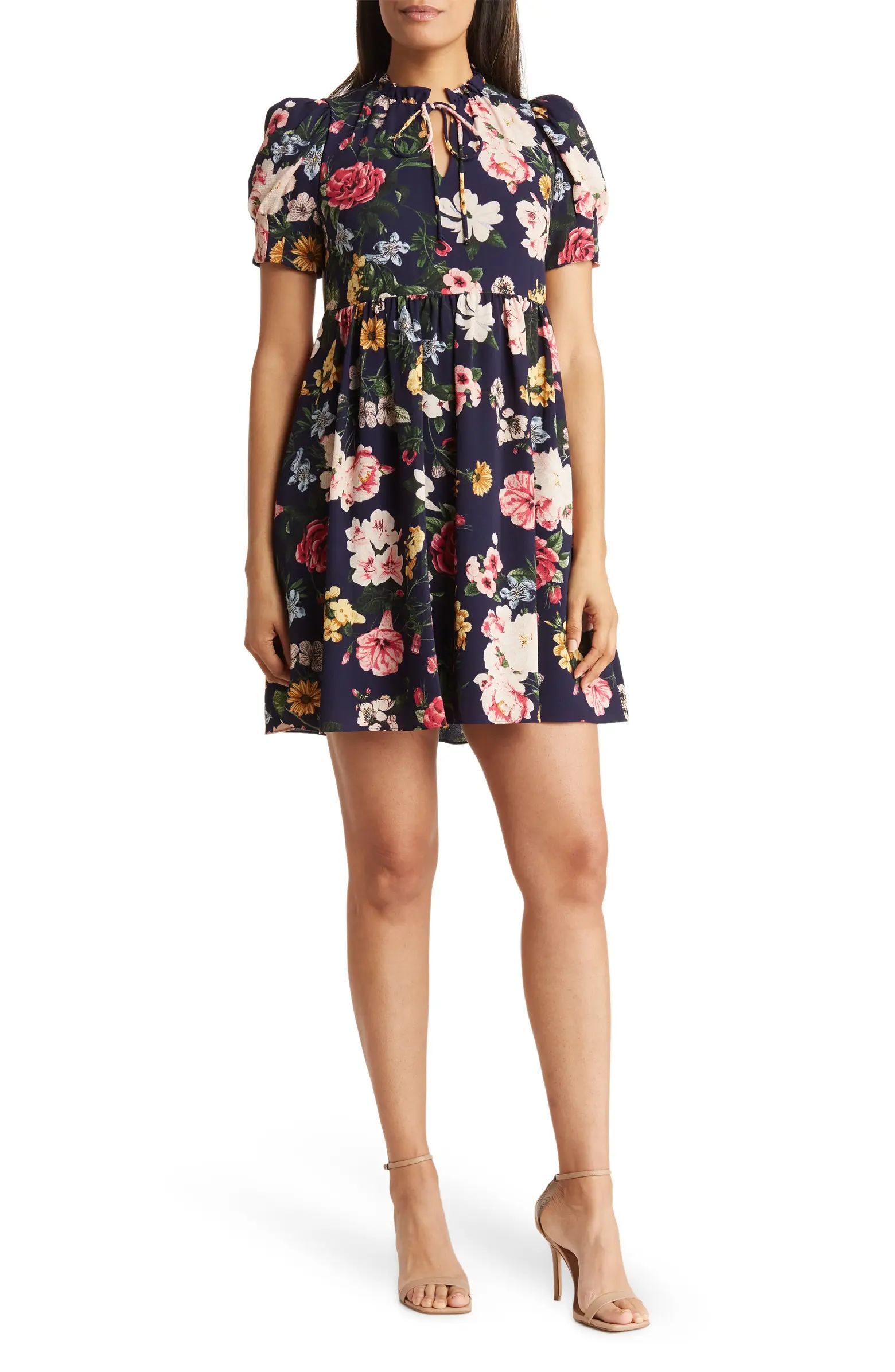 Vince Camuto Printed Pebble Crepe High Neck Ruffle Dress | Nordstromrack | Nordstrom Rack