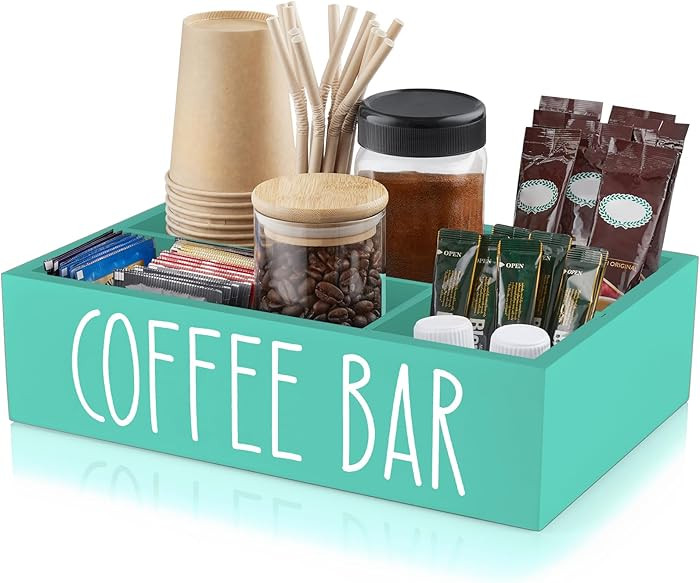 ALELION Turquoise Coffee Station Organizer with Removable Dividers - K Cup Pod Holder Storage Bas... | Amazon (US)