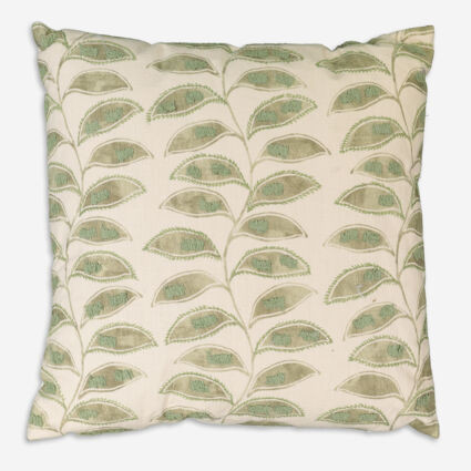 Sage & Cream Leaf Pattern Cushion 56x56cm | TK Maxx