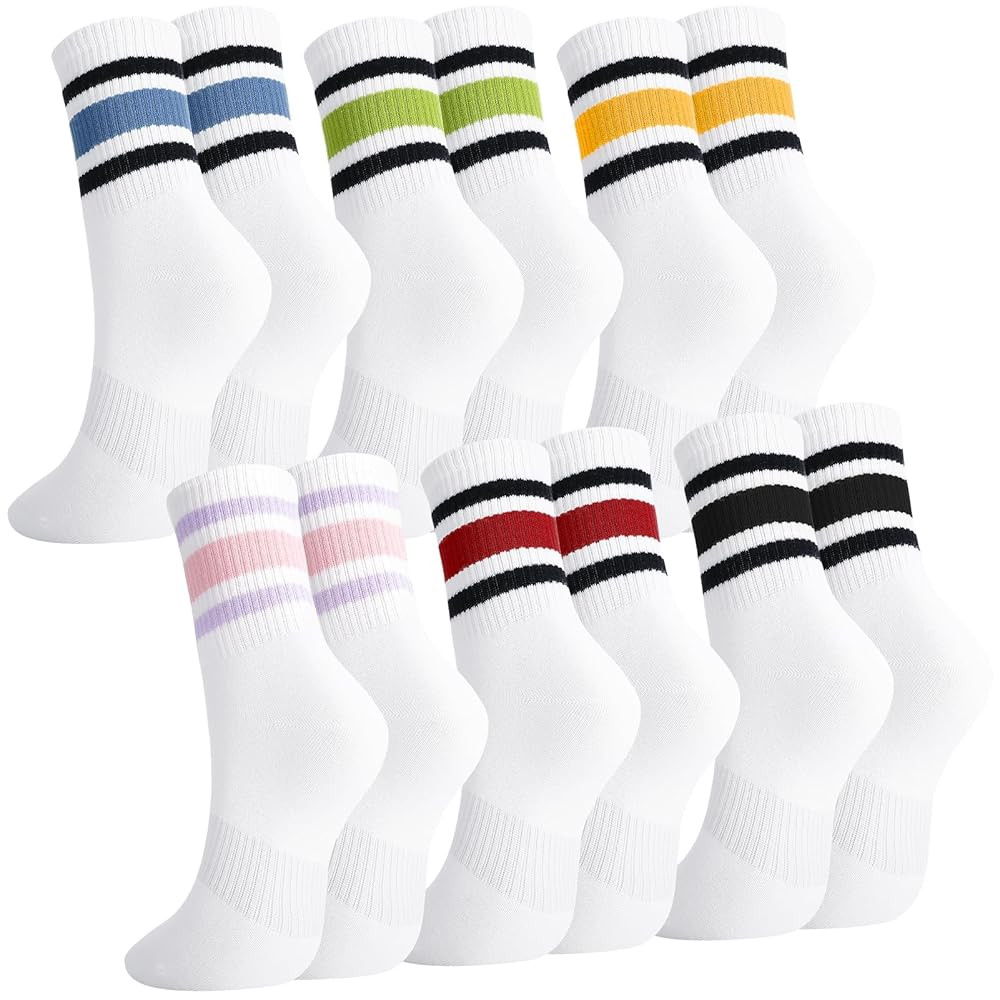 6 Pairs Retro Stripe Tube Socks Classic Athletic Sport Running Crew Casual Cotton Novelty Socks f... | Amazon (US)