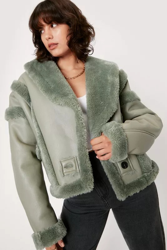 Faux Fur Lined Faux Leather Aviator Jacket | Nasty Gal (US)