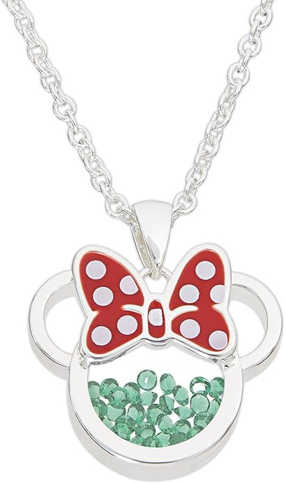 Disney Women and Birthstone Jewelry - Minnie Mouse Cubic Zirconia Shaker Pendant Necklace, Silver... | Amazon (US)