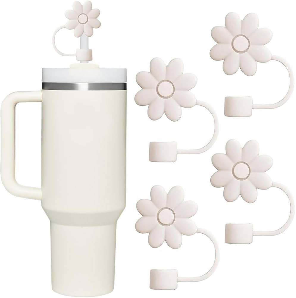 Flower Straw Cover Cap for Stanley Cup Accessories 4PCS 10mm 0.4in Silicone Straw Toppers for Sta... | Amazon (US)