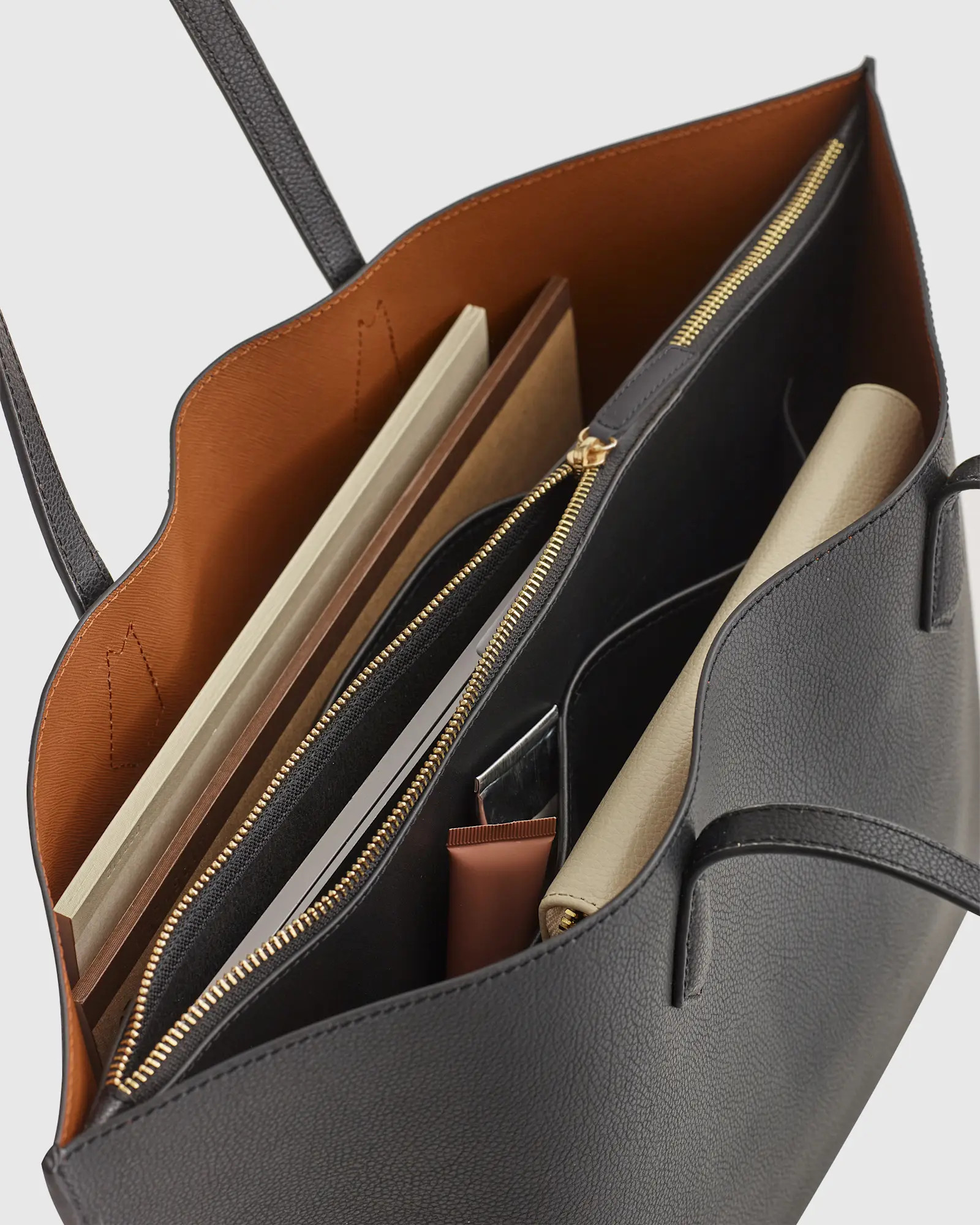 Italian Leather Triple Compartment Shopper Tote in Black | Quince