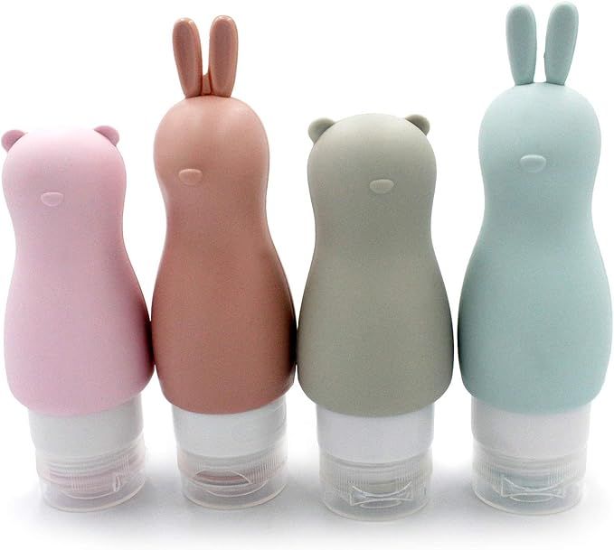 Portable Refillable Squeezable Cute Bear and Rabbit Silicone Travel Bottles Set Leakproof Soft Si... | Amazon (US)