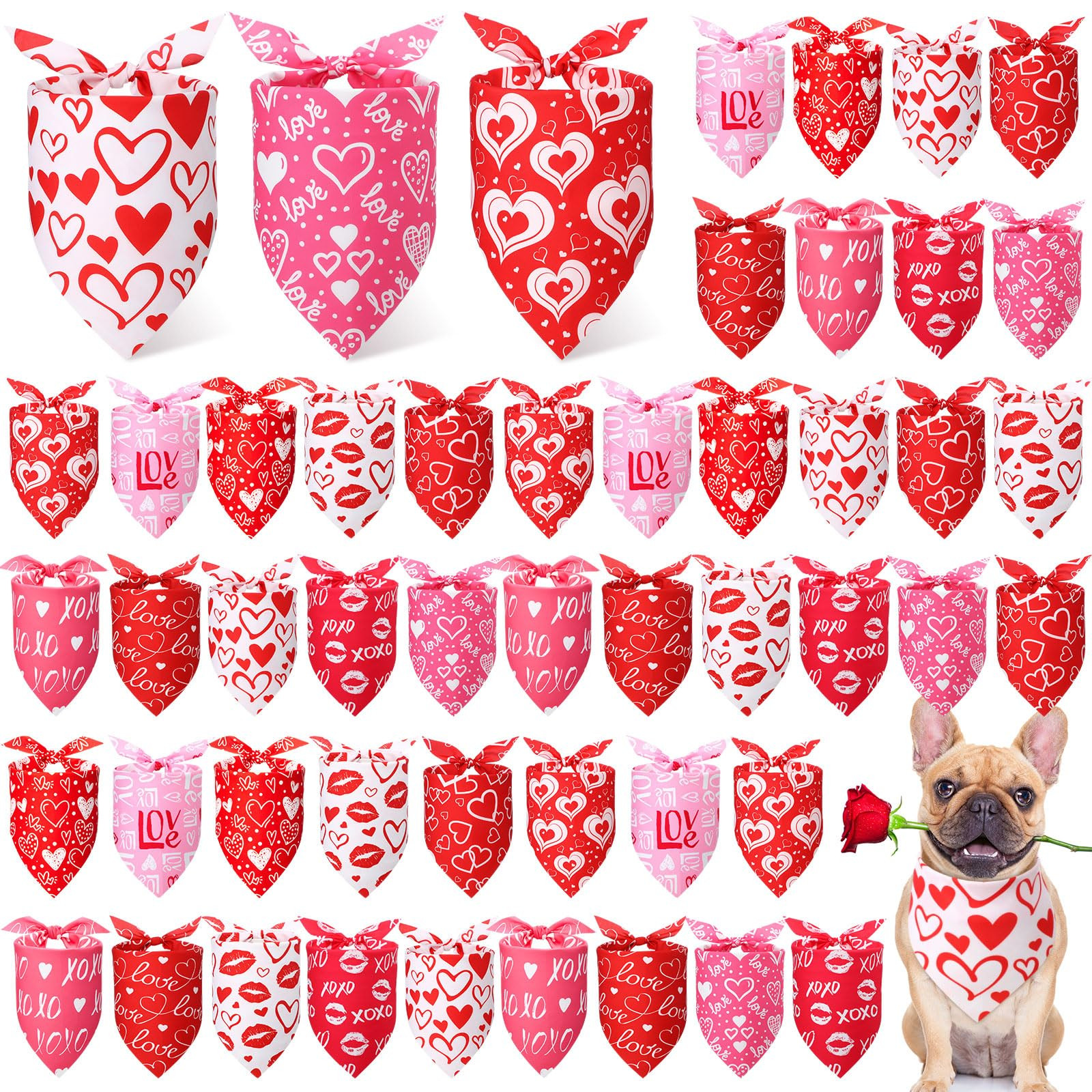 Weewooday 50 Pcs Valentines Dog Bandanas Bulk for Dogs Soft Bibs Adjustable Triangle Pet Bandana ... | Amazon (US)