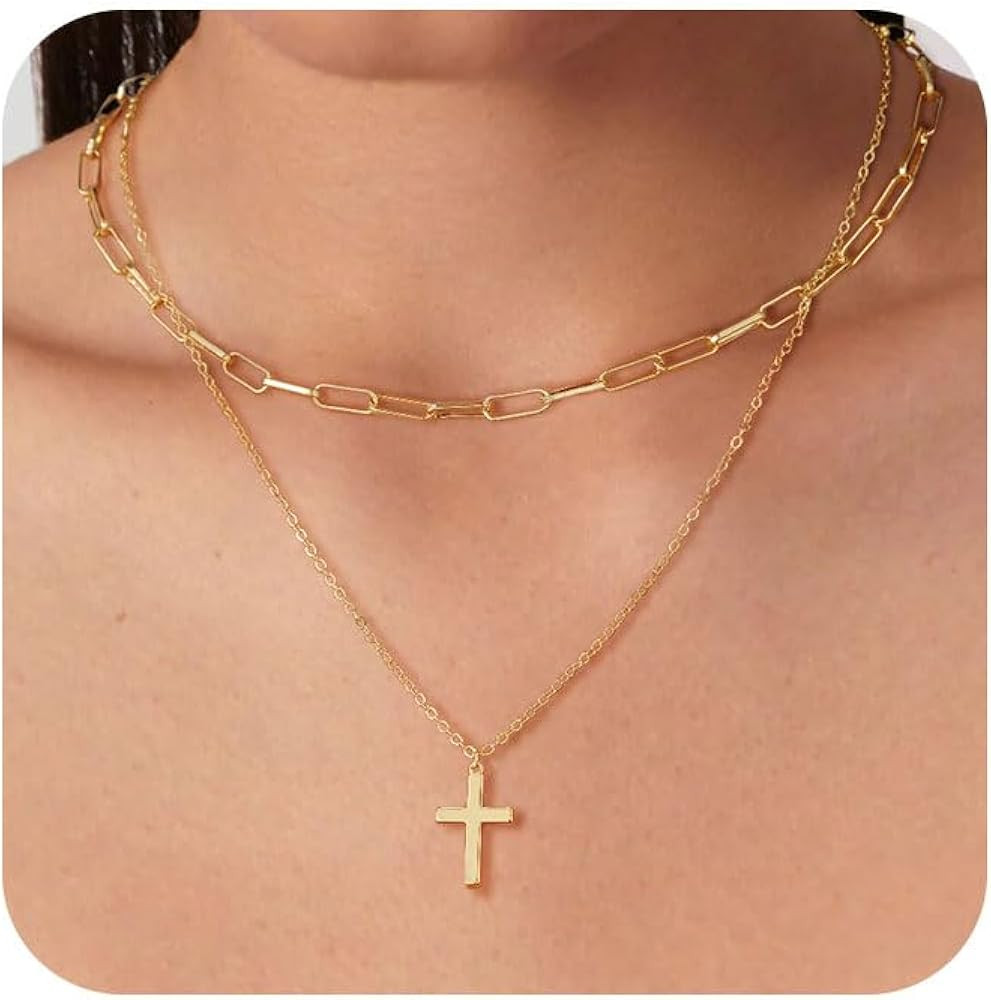 Cross Necklace for Women 14K Gold Plated Sideway Cross Choker Charm Necklace Faith Jewelry | Amazon (US)