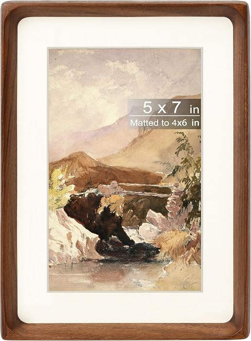5x7 Picture Frame with Mat for 4x6, Natural Walnut Wood Handcrafted Rounded Corner with Real Glass, Vertical or Horizontal Display Photo Gallery Wall & Tabletop Frame | Amazon (US)