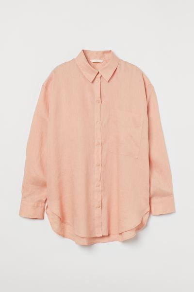 Straight-cut shirt in airy linen with a collar, buttons down the front and a double-layered yoke ... | H&M (UK, MY, IN, SG, PH, TW, HK)