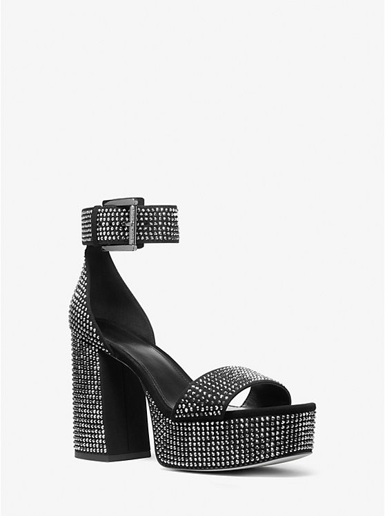 Tara Crystal Embellished Faux Suede Platform Sandal | Michael Kors US