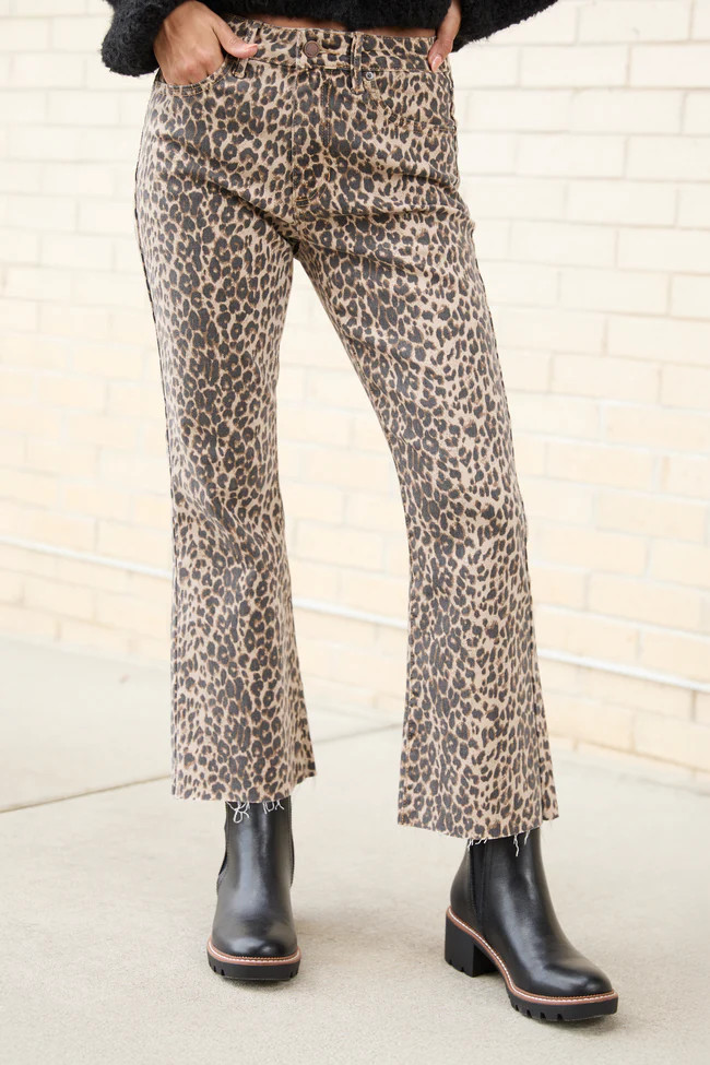 Melody Leopard Print Cropped Flare Jeans | Pink Lily