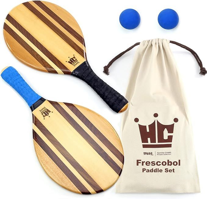 Frescobol Paddle Ball Set (Beach Stripes) - Comes with 2 Paddles, 2 Balls & Canvas Drawstring Bag | Amazon (US)