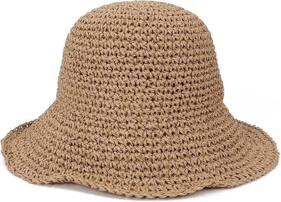 Womens Crochet Straw Sun Hat with Wide Brim – Soft Foldable Floppy Beach Hat for Summer | Amazon (US)