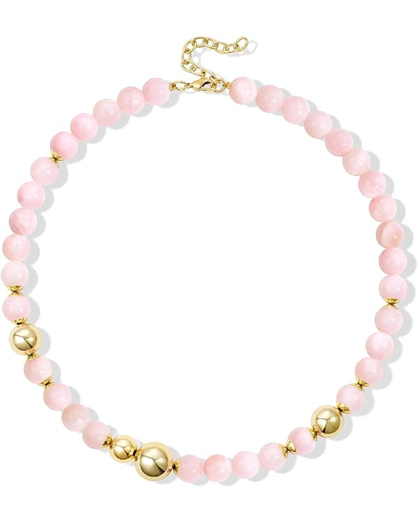 KissYan Beaded Necklaces for Women, 14K Gold Plated Natural Gemstones Beach Choker, Boho Handmade... | Amazon (US)