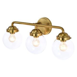3 Light Antique Brass Vanity Light with Globe Clear Glass Shade | The Home Depot