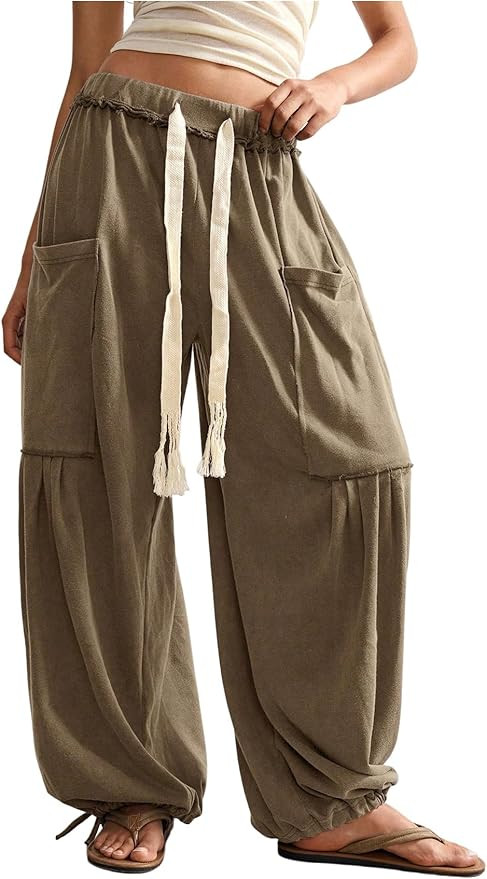 SOLY HUX Women's Baggy Sweatpants Drawstring Waist Jogger Pants with Pocket Casual Wide Leg Pants | Amazon (US)