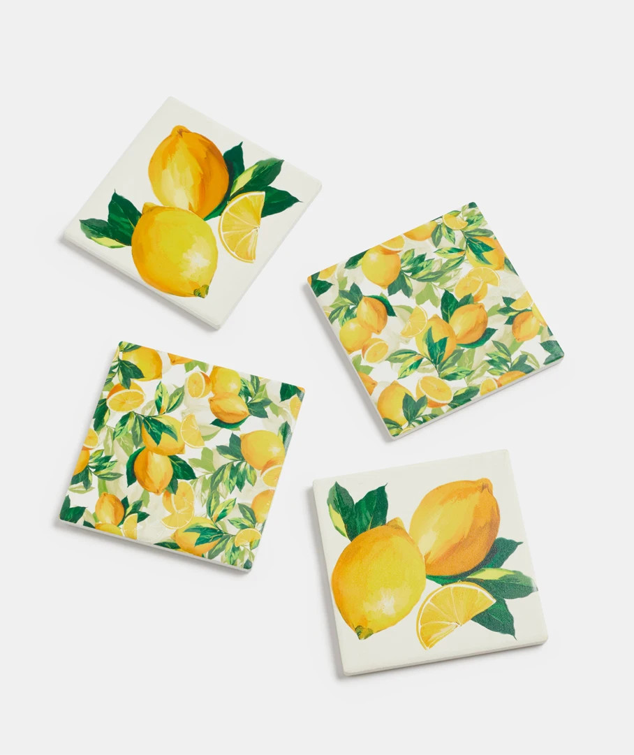 Lemon Print Ceramic Coaster Set Of 4 | Sussan
