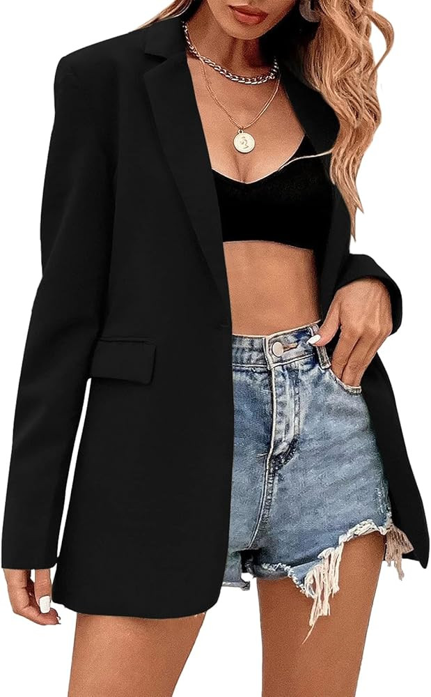 Febriajuce Women's Casual Long Sleeve Lapel Oversized Button Work Office Blazer Suit Jacket | Amazon (US)