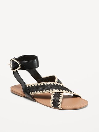 Faux-Leather Cross-Strap Buckle Sandals | Old Navy (US)
