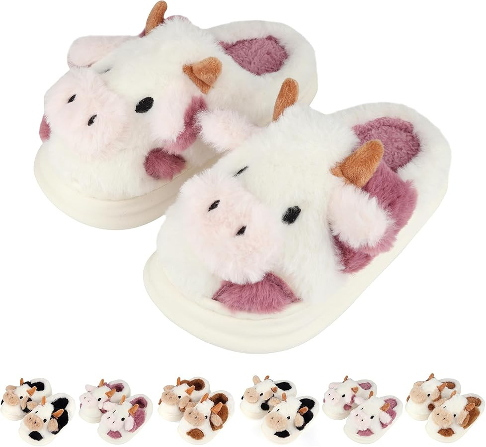 Kids Cow Slippers Toddler Boys Girls Soft Plush House Slippers Cute Animal Winter Comfy Warm Fuzz... | Amazon (US)