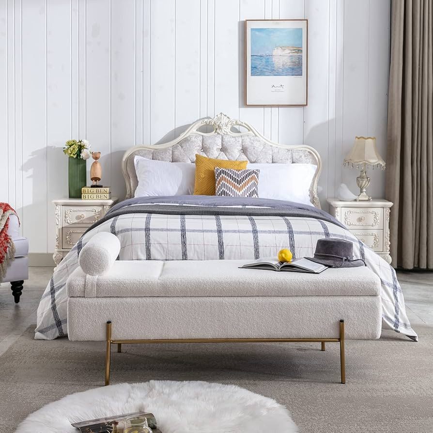 Amazon.com: ZH4YOU Sherpa Storage Bench Upholstered Teddy Boucle Storage Ottoman Bench End of Bed... | Amazon (US)