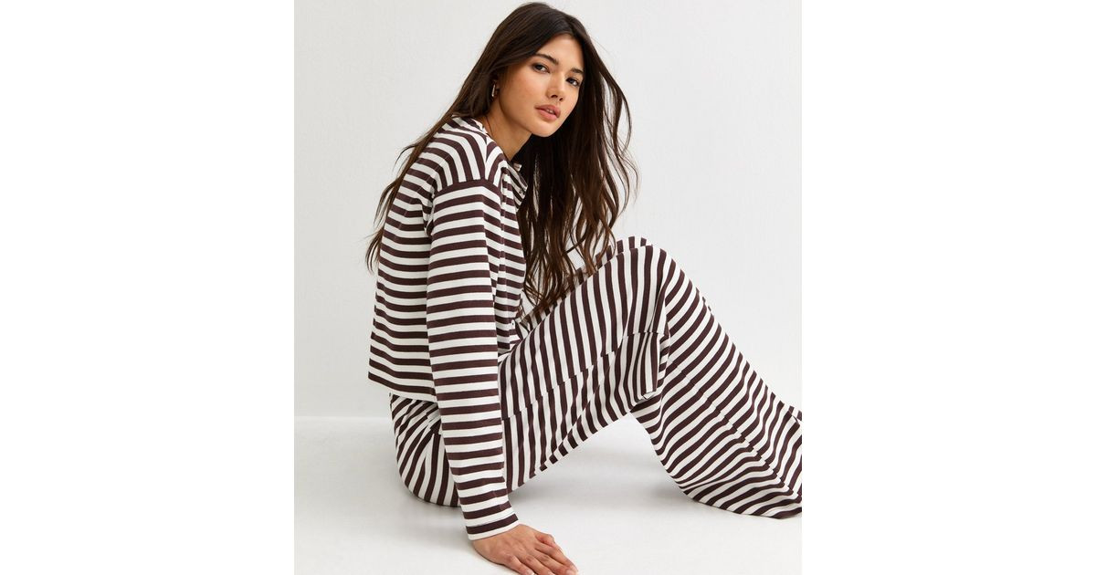 Brown Relaxed Striped Wide Leg Trousers | New Look | New Look (UK)