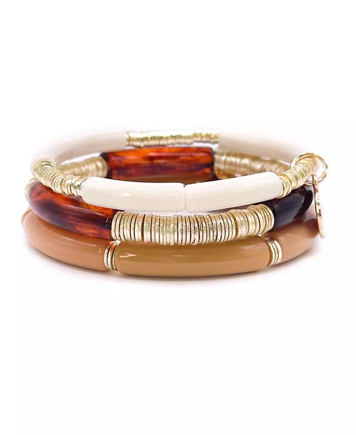 Bowood Lane Brushed Gold Disc and Acrylic Stretch Bracelet Stack, 3 Pieces - Macy's | Macy's