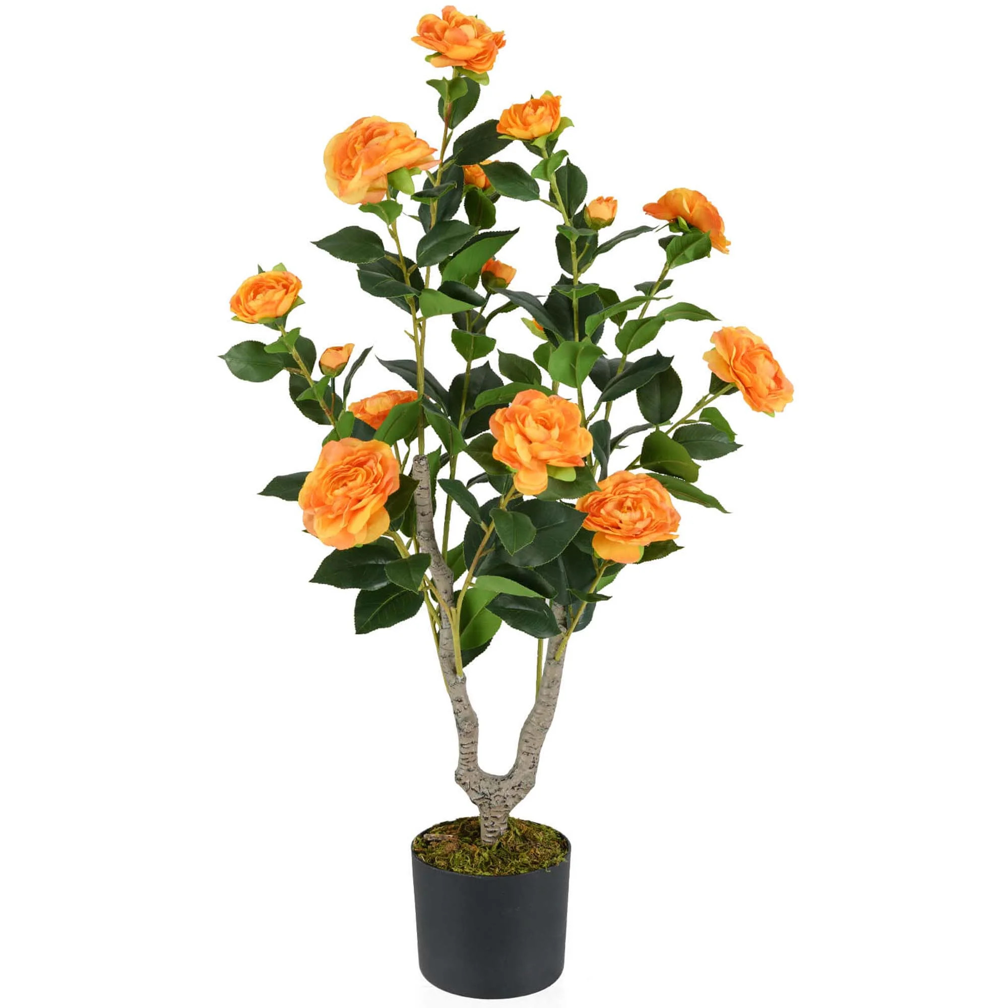 Costway 1 PCS 36" Artificial Camellia Tree Fake Potted Tree Greenery Floral Plant Modern Orange -... | Walmart (US)