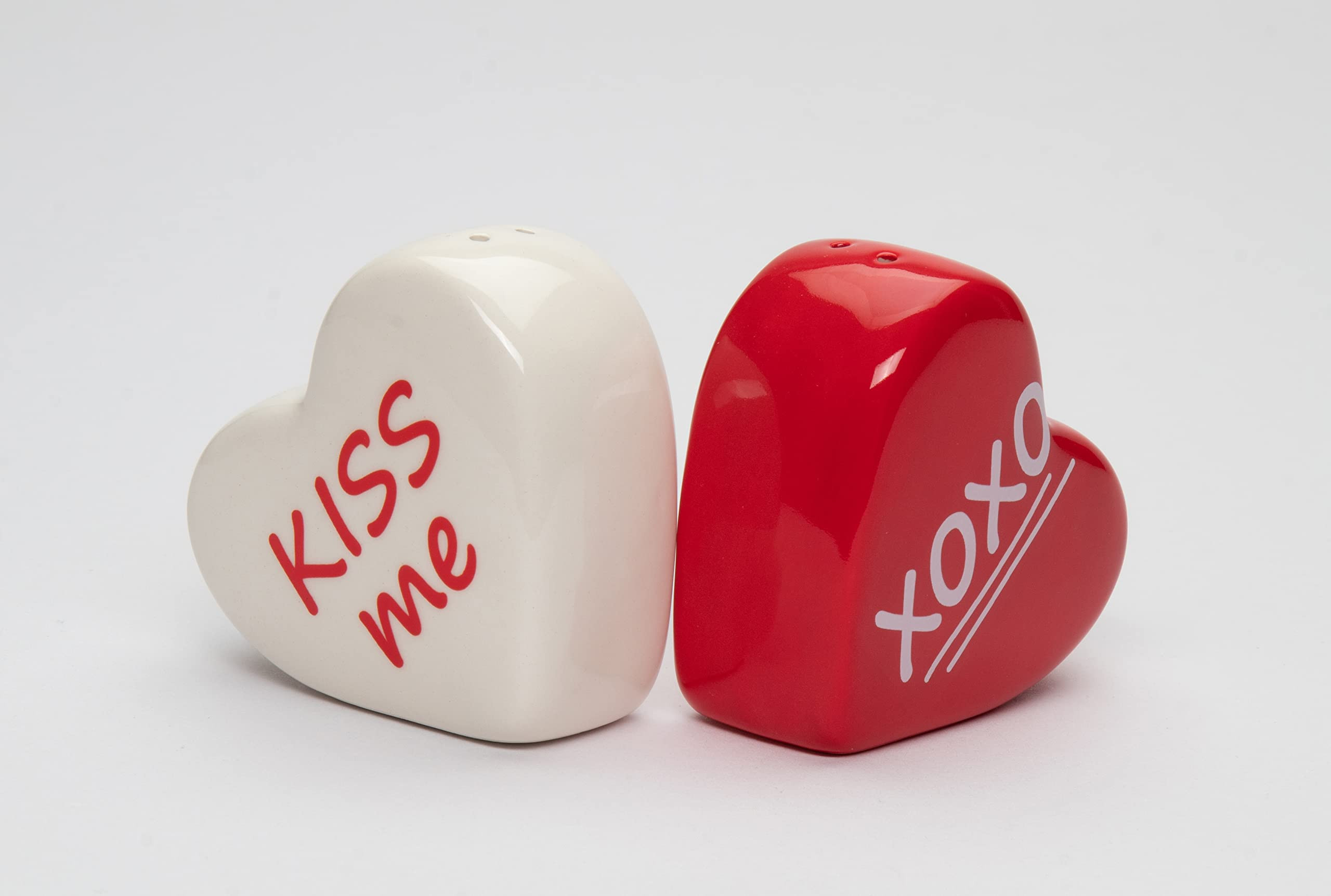 Fine Ceramic Valentine Kiss Me Love Red Heart Salt & Pepper Shakers Set, 2-1/2" H | Amazon (US)