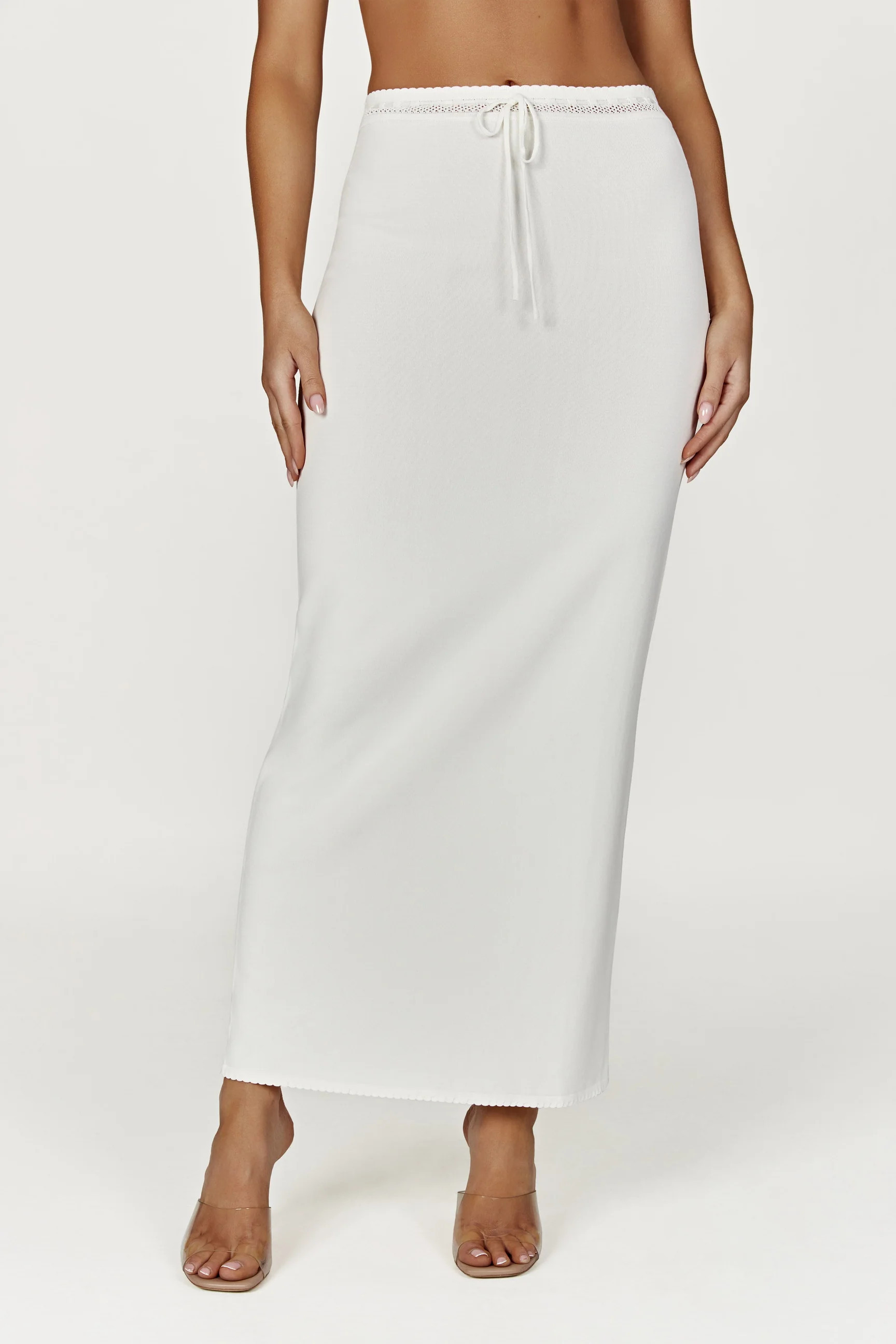 Penelope Pointelle Knit Maxi Skirt - White | MESHKI US