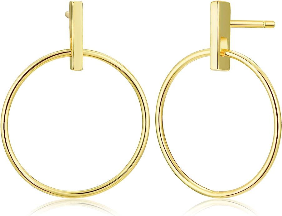 Circle & Bar Front Hoop Earrings | 18k Gold Plated Hypoallergenic Brass | Amazon (US)