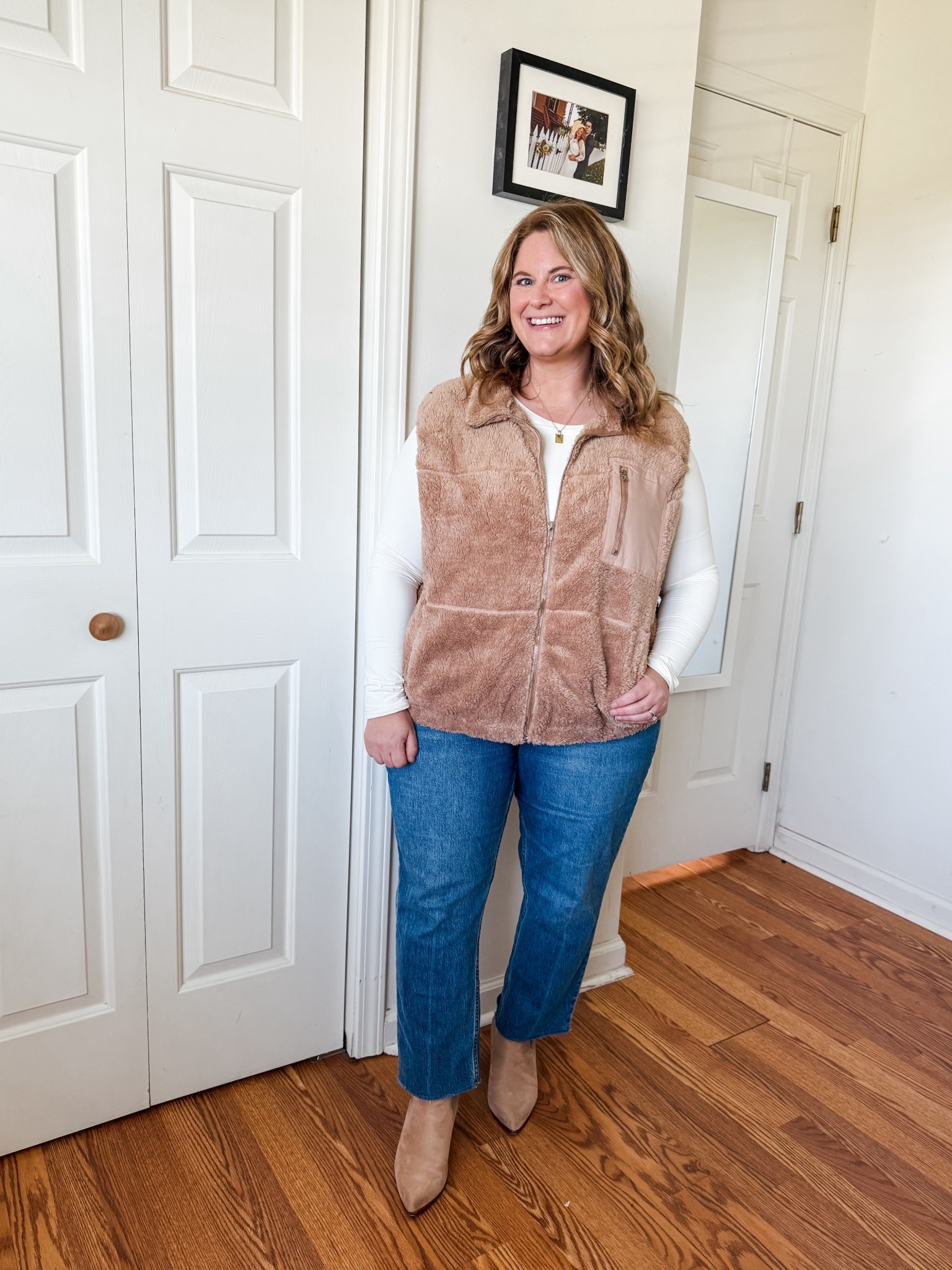 Wearing an XL in my Sherpa vest and long sleeve top and a 33 short in my jeans 

#LTKSeasonal #LTKFindsUnder50 #LTKMidsize