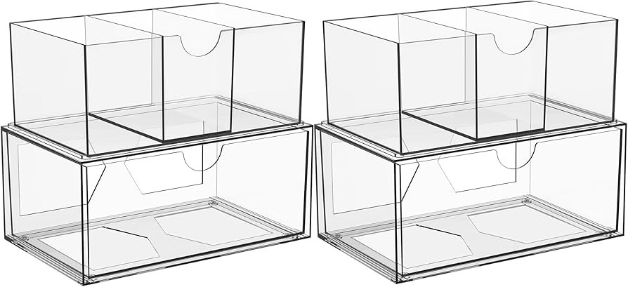 4 Pack Large Stackable Storage Drawers,Acrylic Bathroom Kitchen Cabinet Undersink Makeup Organize... | Amazon (US)