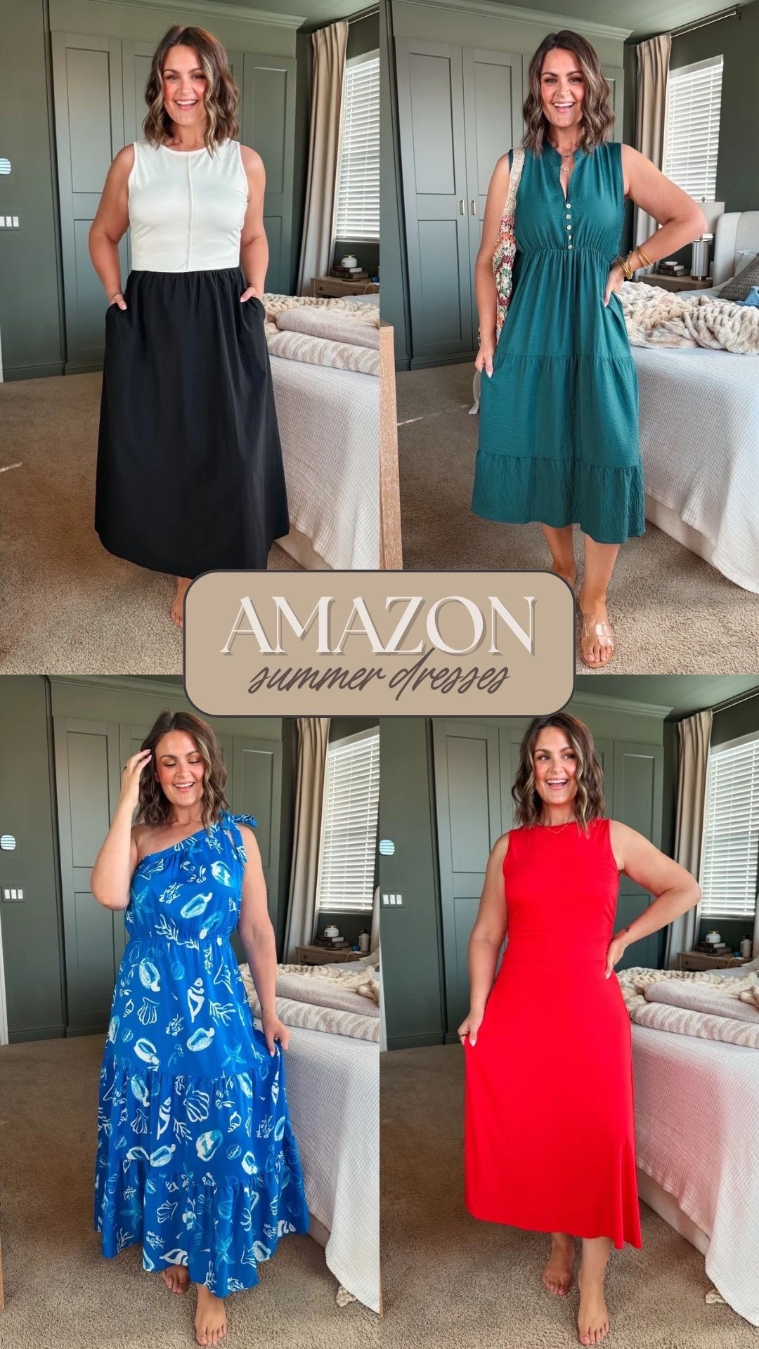 Amazon Summer Dresses ☀️🤍 
Black and white, large Red, large Blue print, large (need medium) teal, medium

#LTKMidsize #LTKSeasonal #LTKootd