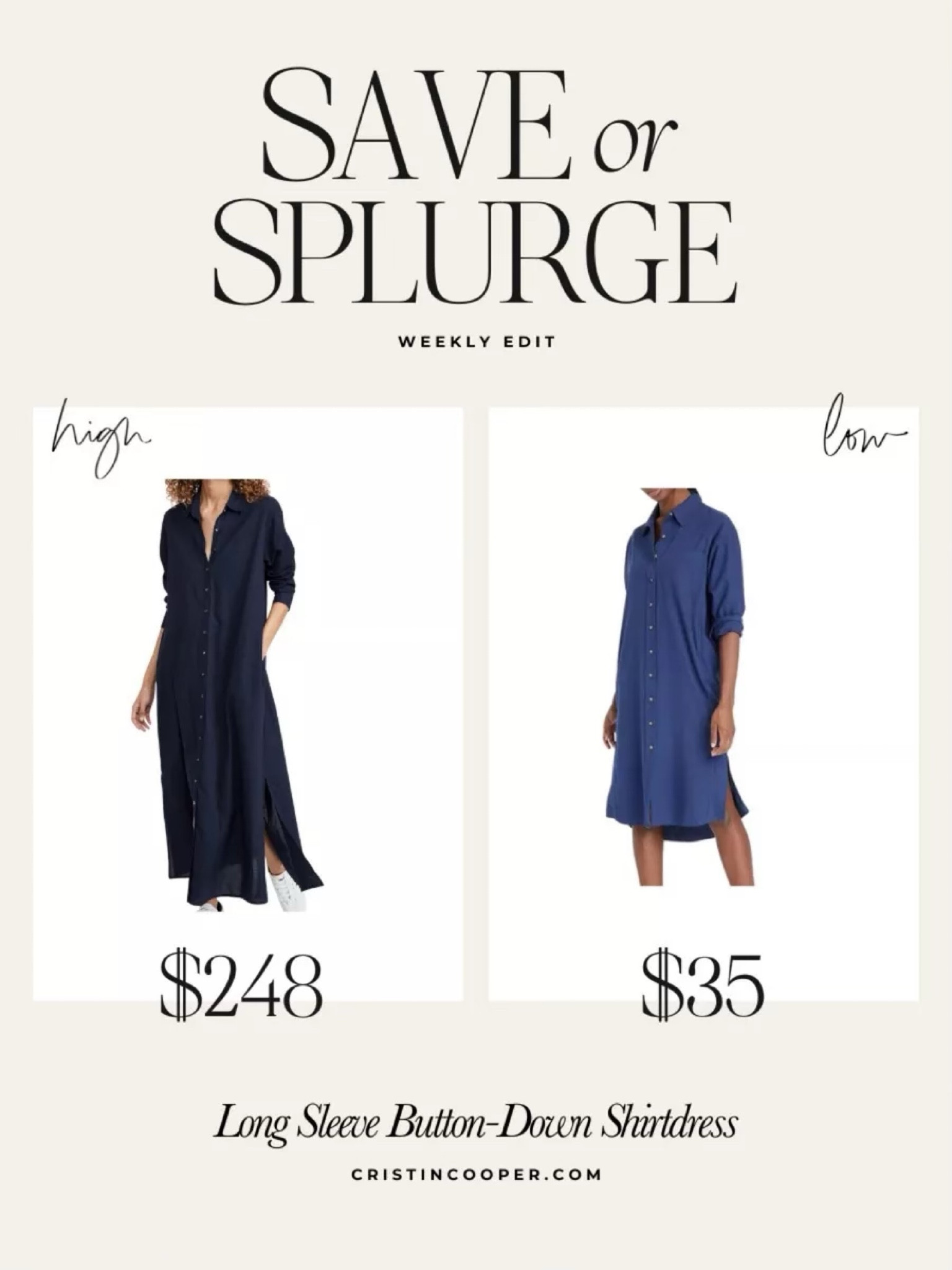 Save or Splurge - button down shirt dress

#dress #savesplurge #dupe #lookforless #springstyle

#LTKSeasonal #LTKstyletip #LTKunder50