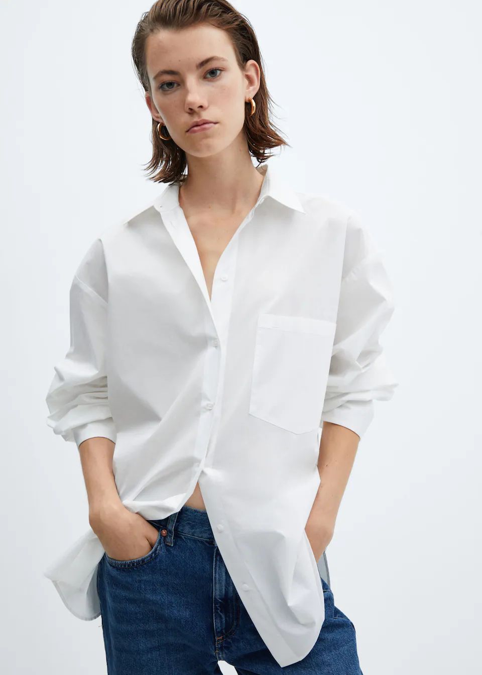 Pocket oversize shirt -  Women | Mango USA | MANGO (US)