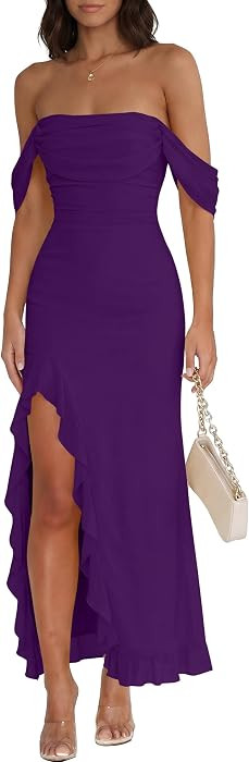 Caracilia Wedding Guest Dresses for Women Off Shoulder Bodycon Maxi Dress | Amazon (US)