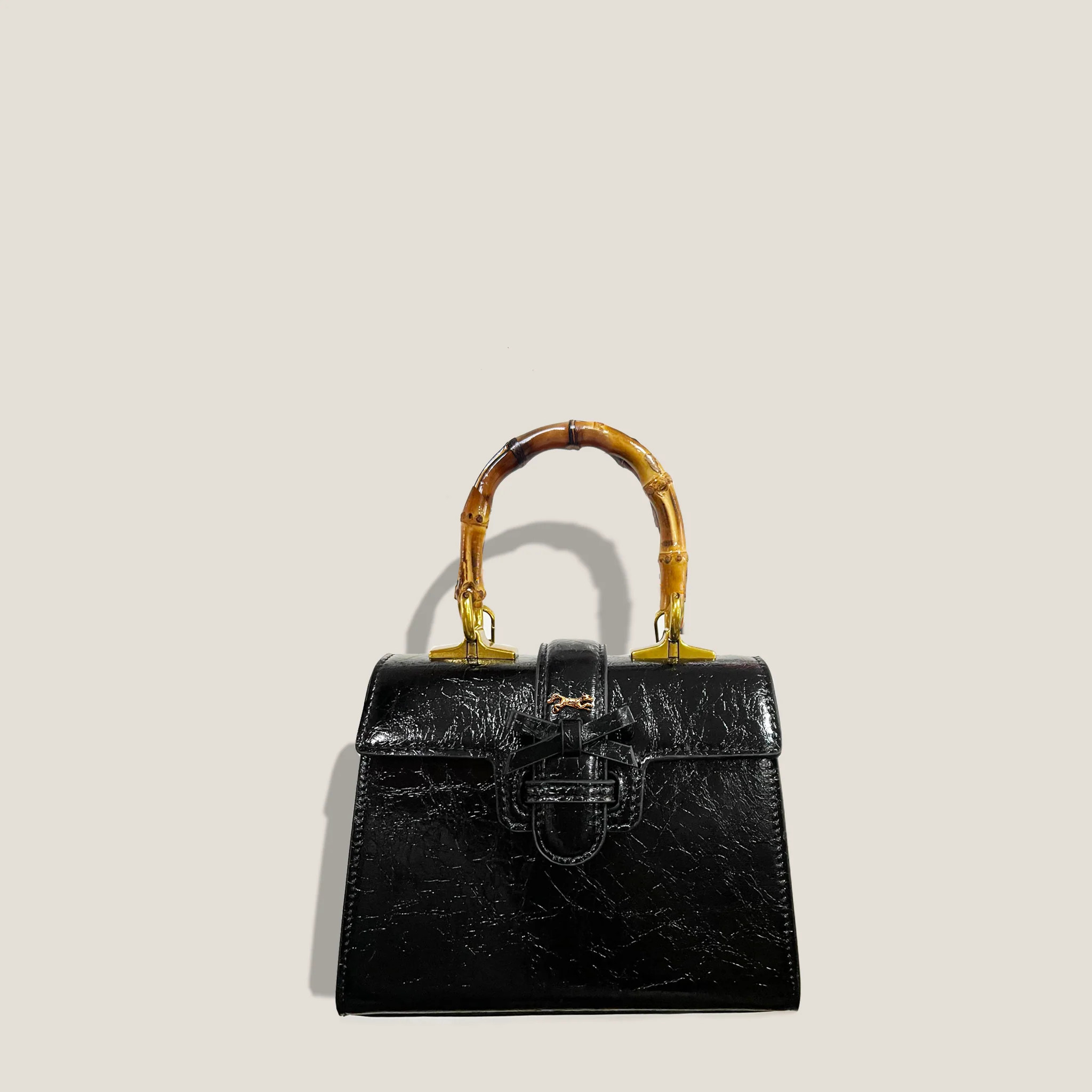THE CARLTON BOW BAG 20cm - NOIR "Crushed Patent" | MME.MINK