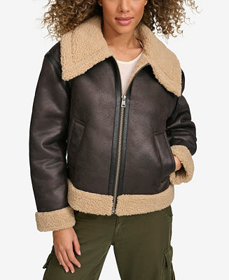 Women's Faux Shearling Aviator Jacket | Macy's