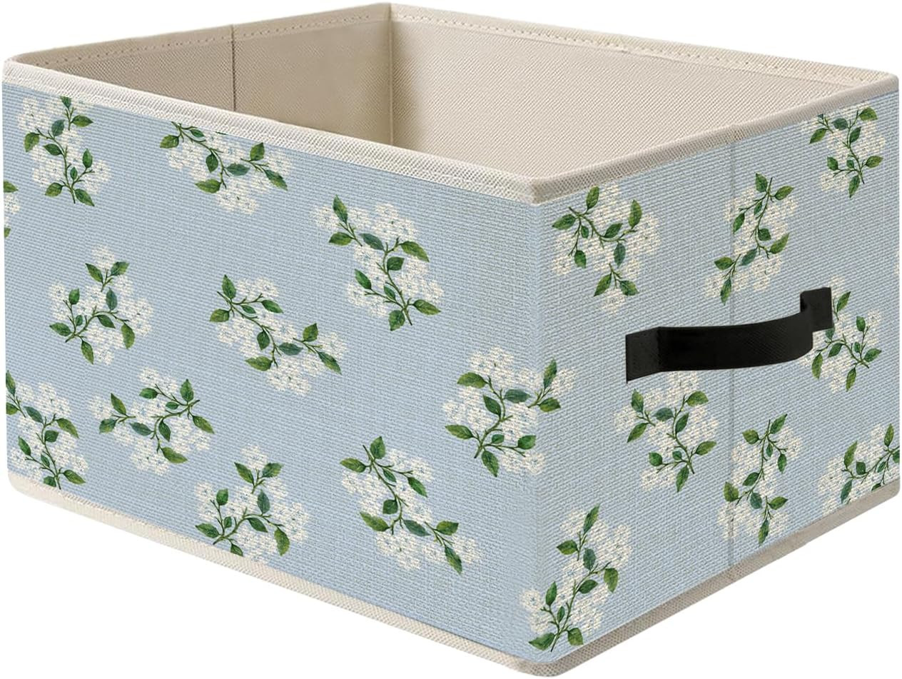 Blue and White Tiny Hydrangea Floral Storage Bin Box with Handles, Chinoiserie Grandmillennial Hy... | Amazon (US)