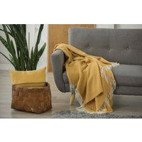 Small Grid Pattern Mustard Yellow Merino Wool Plaid Blanket, Large Bedspread, Cozy Blanket Throw | Etsy (US)