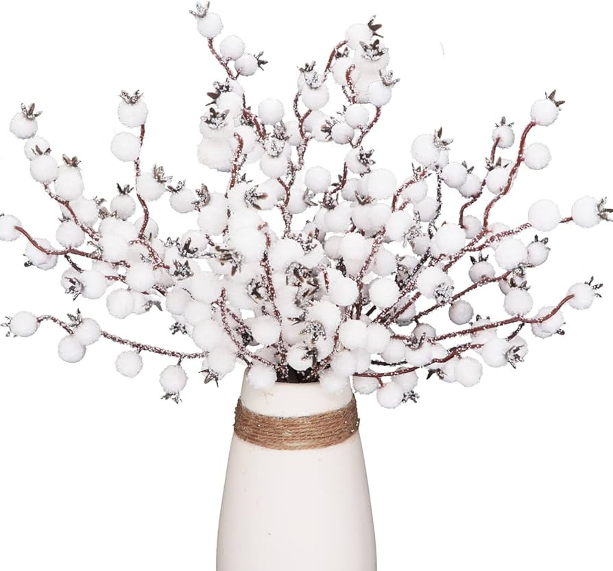 Kesywale 12Pcs Artificial Snowy White Berry Picks Stems Christmas Frosted Holly Berry Branches Xm... | Amazon (US)