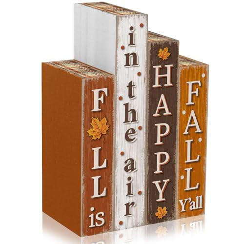 Xuhal 4 Pcs Fall Wooden Decorations, Maple Leaf Book Signs Decor Fall Rustic Tabletop Centerpieces Decor Autumn Farmhouse Wood Decorations for Home Table Kitchen Harvest Party Desk Thanksgiving | Amazon (US)