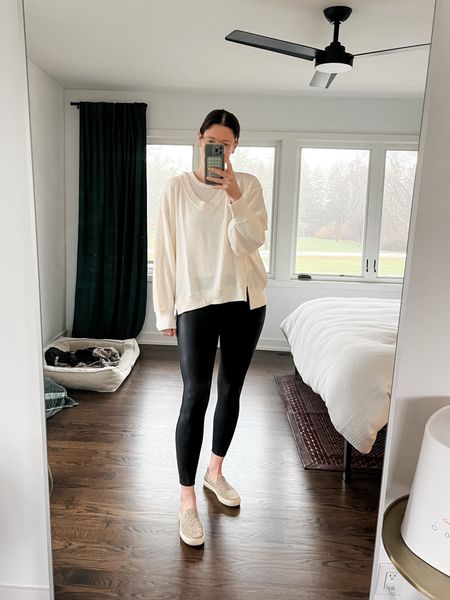 Aerie is just a one stop show for your soft oversized tops. This is a waffle knit and is insanely soft. Perfect weight for spring/summer. I am in a medium - 6 feet tall - and it just covers my butt (barely).  Sleeve length is more than enough  

#LTKfindsunder50 #LTKsalealert