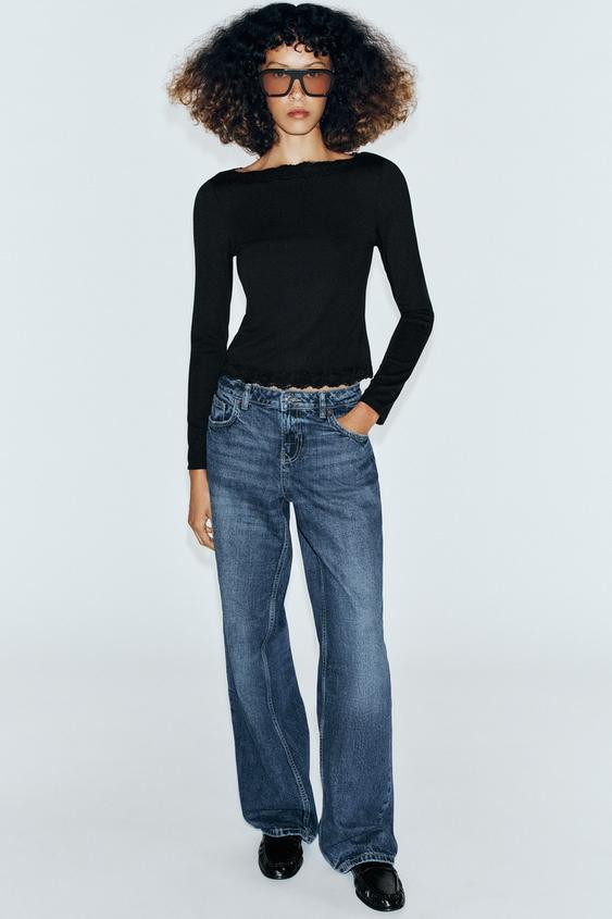 LACE BOAT NECK TOP | Zara UK