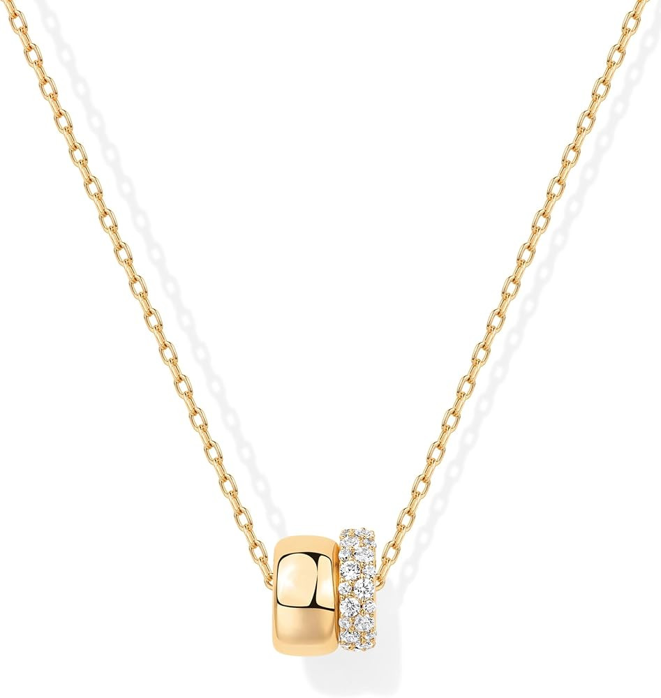 PAVOI 14K Gold Plated Pendant Necklace for Women, CZ Rondelle Pendants | Amazon (US)