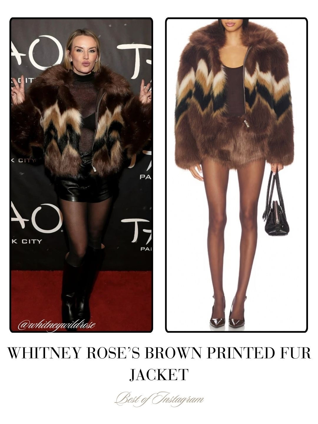 Whitney Rose’s Brown Printed Fur Jacket 📸 = @whitneywildrose 