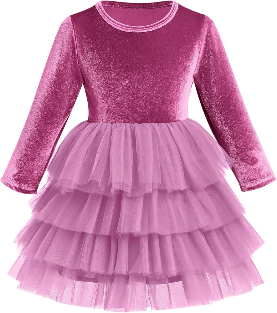 IDOPIP Toddler Baby Girls Velvet Tutu Dress Long Sleeve Princess Christmas Birthday Party Wedding... | Amazon (US)