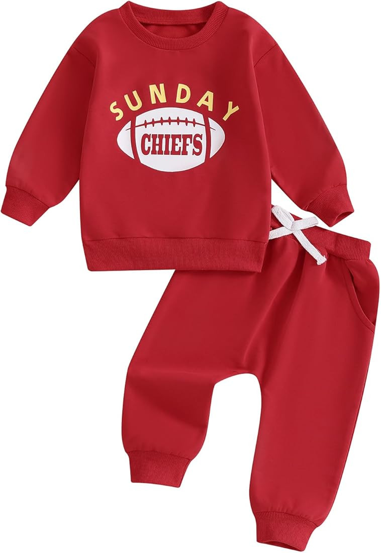 Infant Football Fans Clothes Long Sleeve Football Print Sweatshirt Top Elastic Waist Pants Set Fa... | Amazon (US)